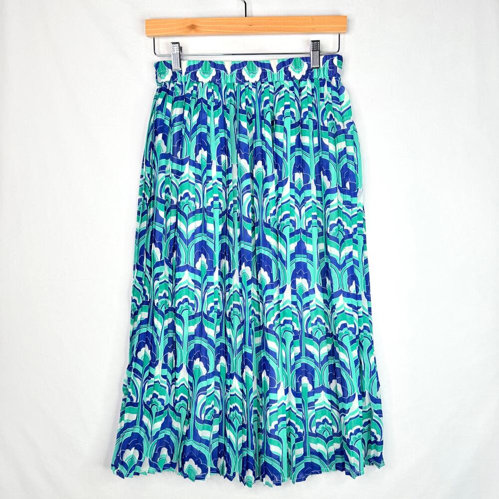 Her Destiny Blue & White Pattern Pleated Midi Skirt Small